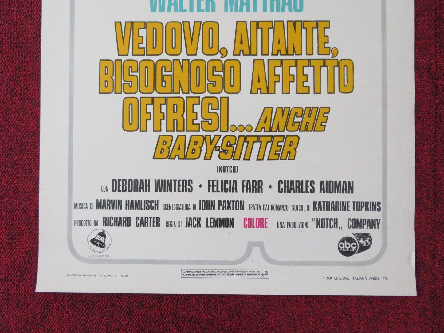 KOTCH ITALIAN LOCANDINA POSTER JACK LEMMON WALTER MATTHAU 1972 Rendezvous Cinema Movie posters
