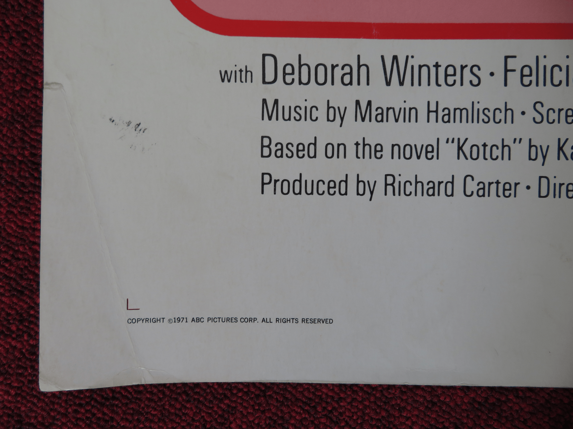 KOTCH US HALF SHEET (22"x 28") POSTER WALTER MATTHAU DEBORAH WINTERS 1971 Rendezvous Cinema Movie posters