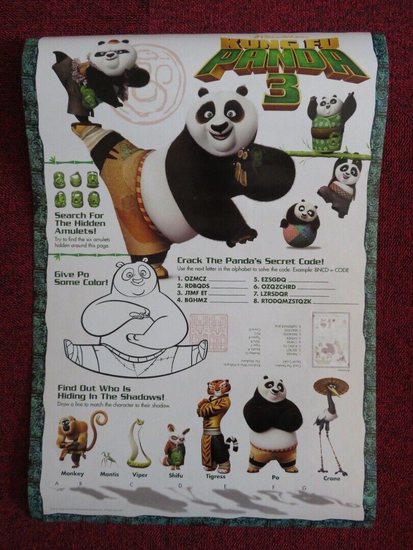KUNG FU PANDA 3 U.S MINI (20"x 13.5") POSTER JACK BLACK BRYAN CRANSTON 2016 Movie posters