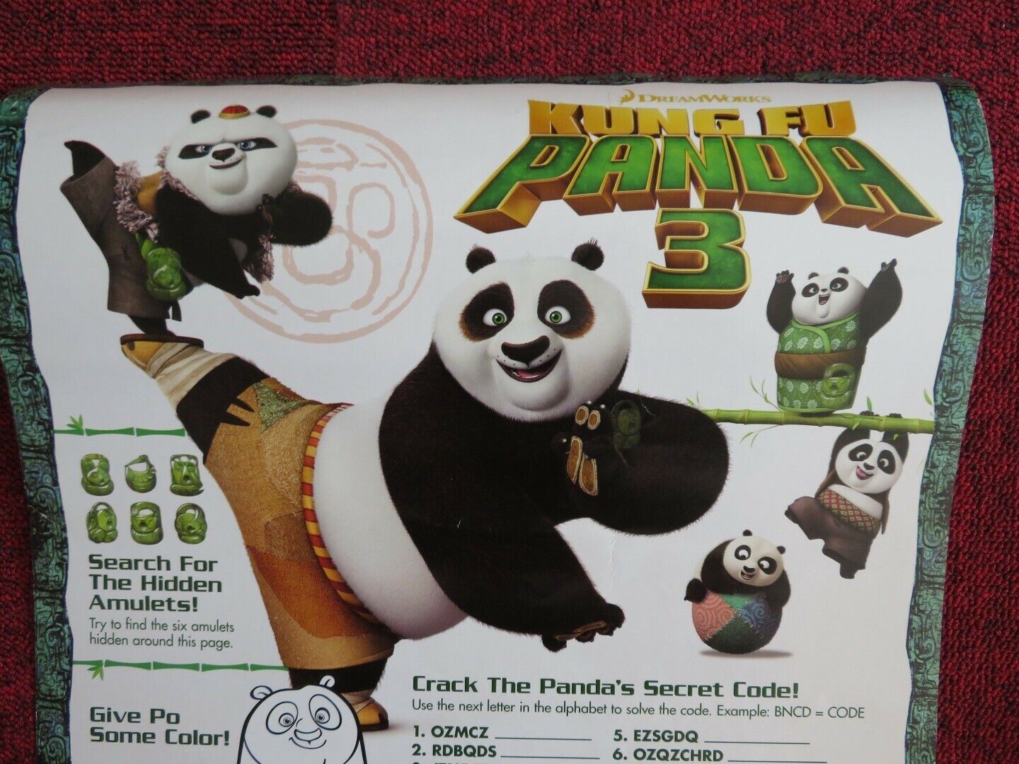 KUNG FU PANDA 3 U.S MINI (20"x 13.5") POSTER JACK BLACK BRYAN CRANSTON 2016 Movie posters