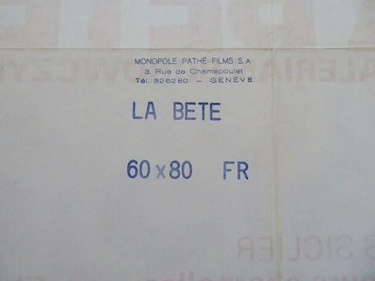 LA BETE/ The Beast FRENCH MOYENNE (29"x 23.5") POSTER WALERIAN BOROWCZYK 1975 Movie posters