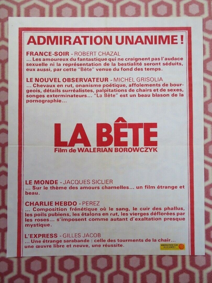 LA BETE/ The Beast FRENCH MOYENNE (29"x 23.5") POSTER WALERIAN BOROWCZYK 1975 Movie posters