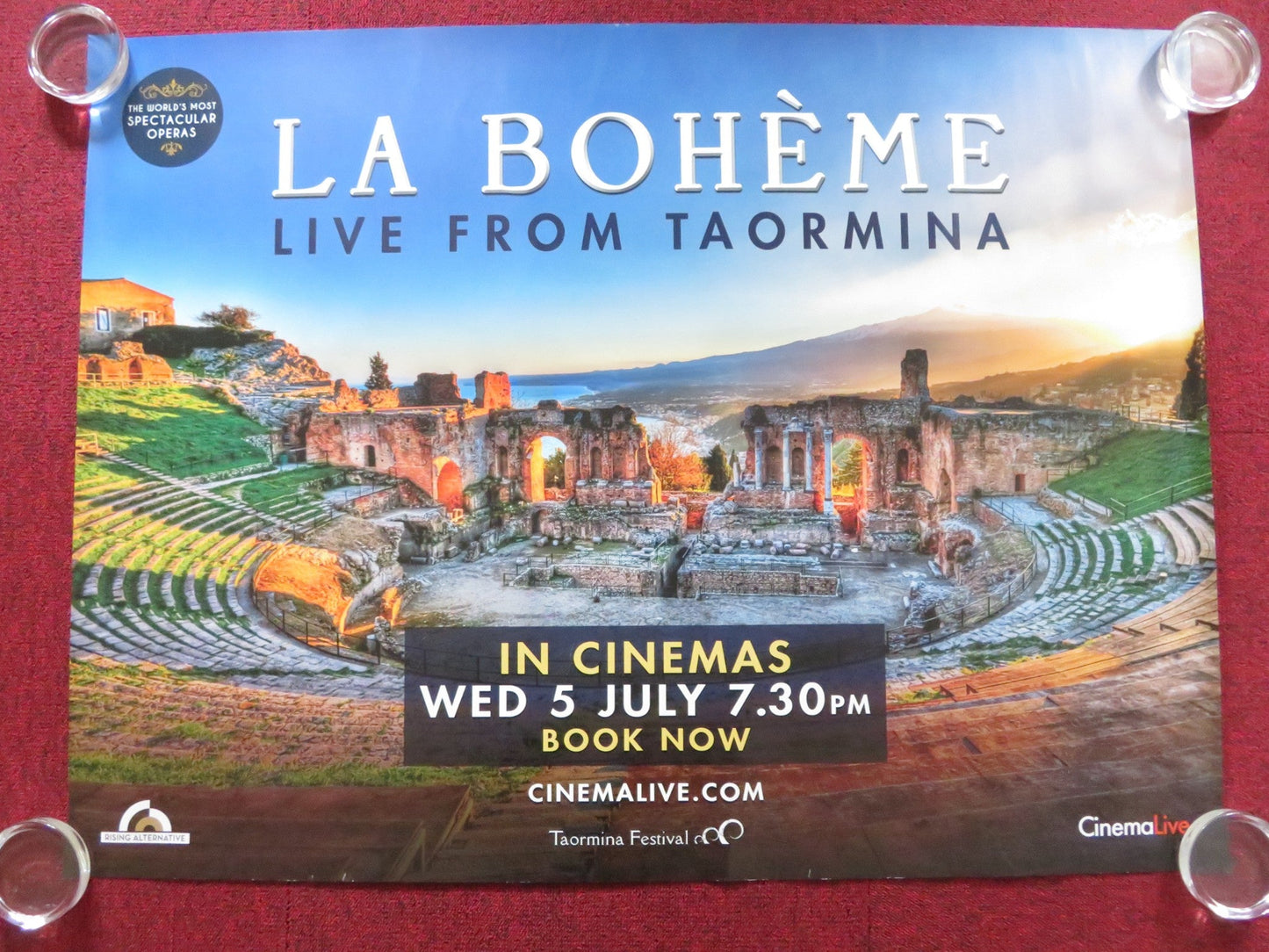 LA BOHEME: LIVE FROM TAORMINA UK QUAD (30"x 40") ROLLED POSTER 2017 Rendezvous Cinema Movie posters