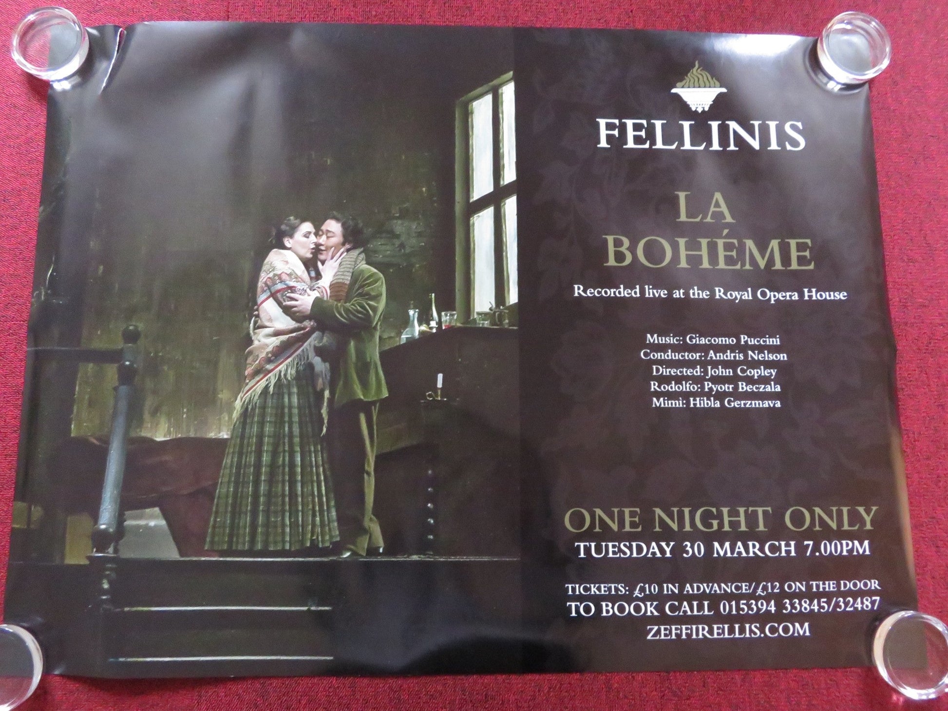 LA BOHEME RECORDED LIVE AT THE ROYAL... UK QUAD (30"x 40") ROLLED POSTER 2010 Rendezvous Cinema Movie posters