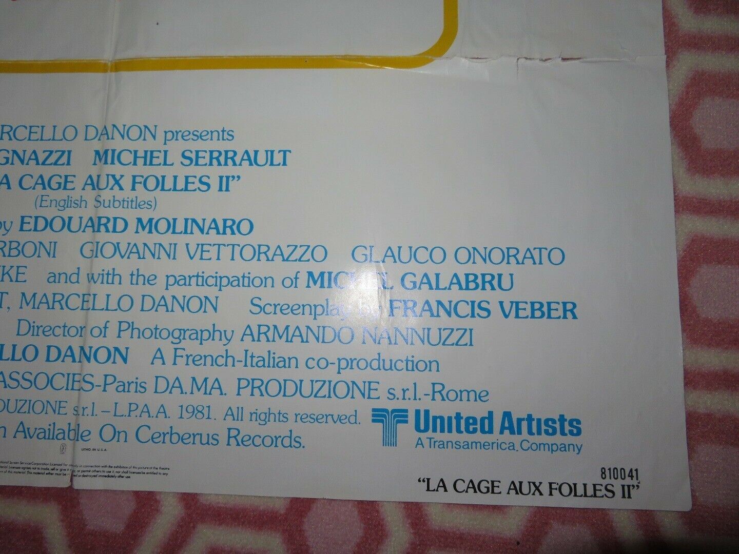 LA CAGE AUX FOLLES 2 ONE SHEET POSTER UGO TOGNAZZI MICHEL SERRAULT '80 Movie posters