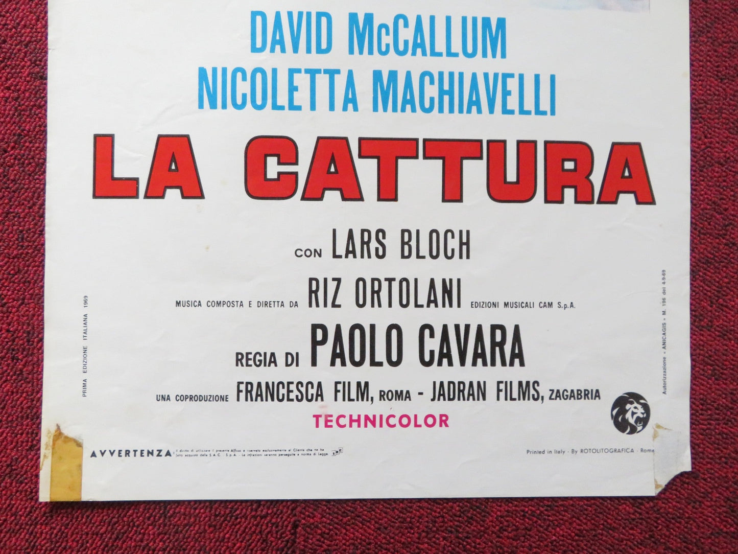 LA CATTURA ITALIAN LOCANDINA POSTER DAVID MCCALLUM NICOLETTA MACHIAVELLI 1969 Rendezvous Cinema Movie posters