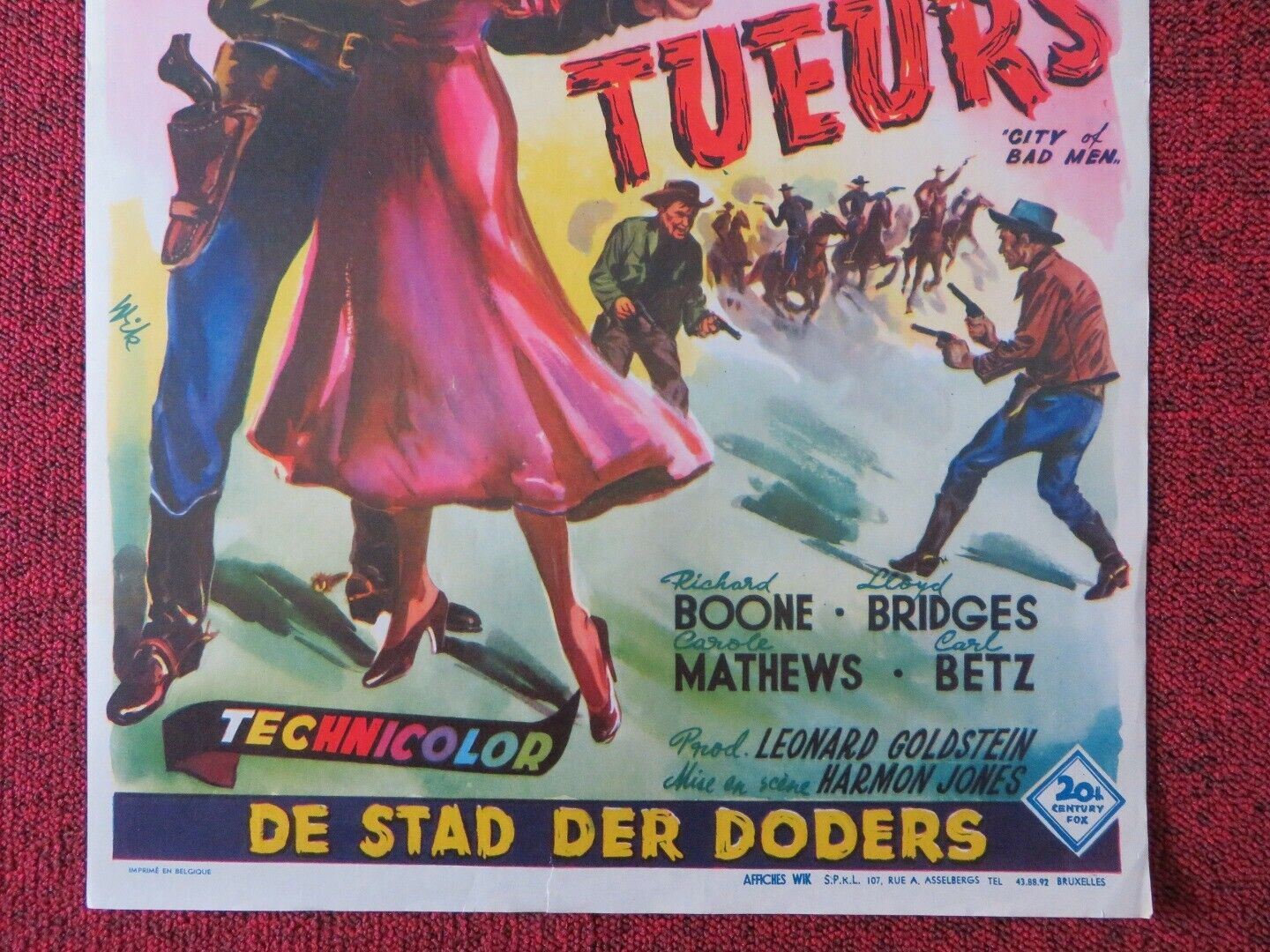 LA CITE DES TUTURS/ CITY OF BAD MEN BELGIUM (21.5"x13.5") POSTER J CRANE 1953 Movie posters
