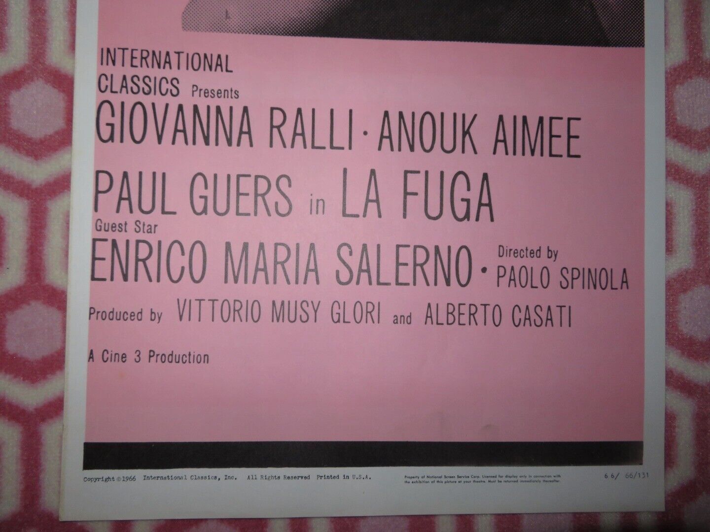 LA FUGA US INSERT (14"x 36") POSTER GIOVANNA RALLI ANOUK AIMEE 1966 - Rendezvous Cinema