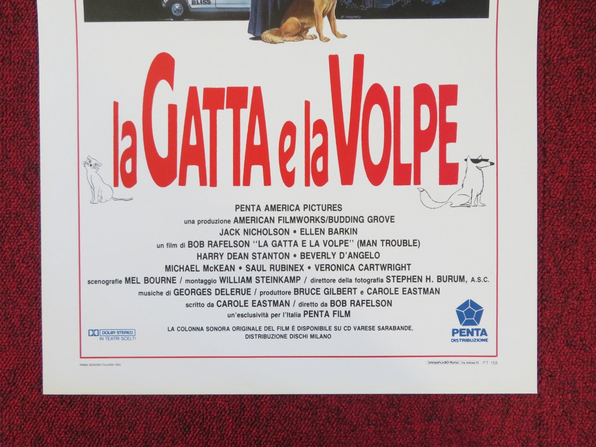 LA GATTA E LA VOLPE ITALIAN LOCANDINA POSTER JACK NICHOLSON ELLEN BARKIN 1992 Rendezvous Cinema Movie posters