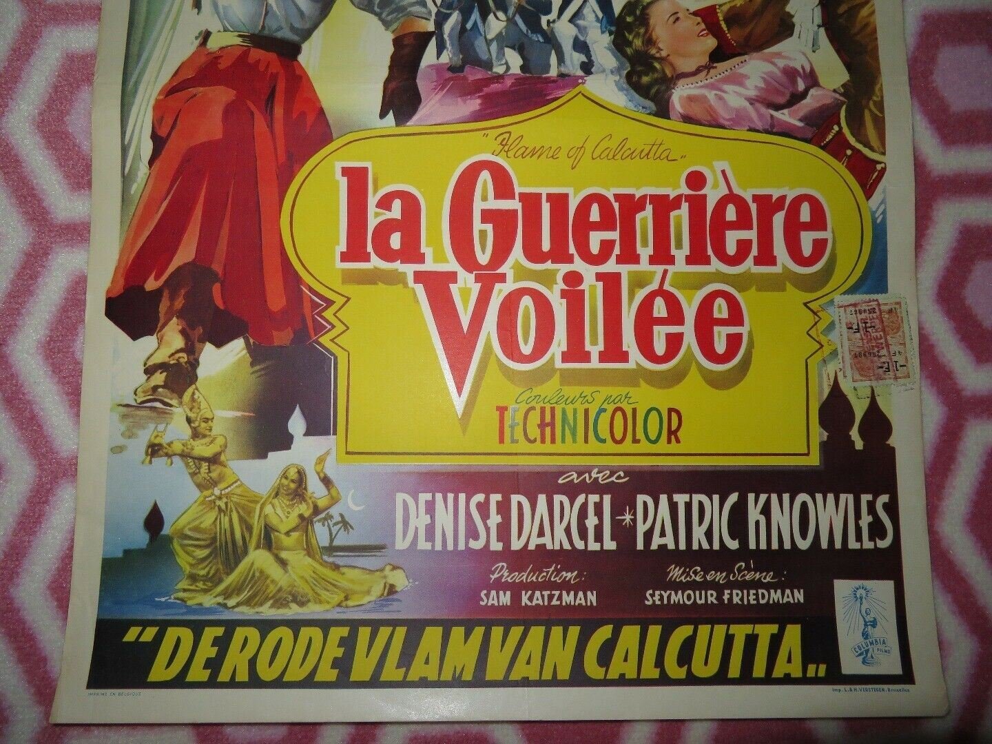 LA GUERRIER VOILEE / Flame of Calcutta BELGIUM (19.5"x 14")POSTER DENISE DARCEL Movie posters
