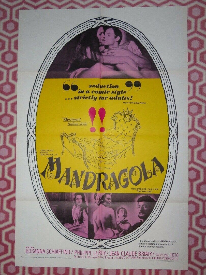 LA MANDRAGOLA US ONE SHEET POSTER ROSANNA SCHIAFFINO 1966 Movie posters