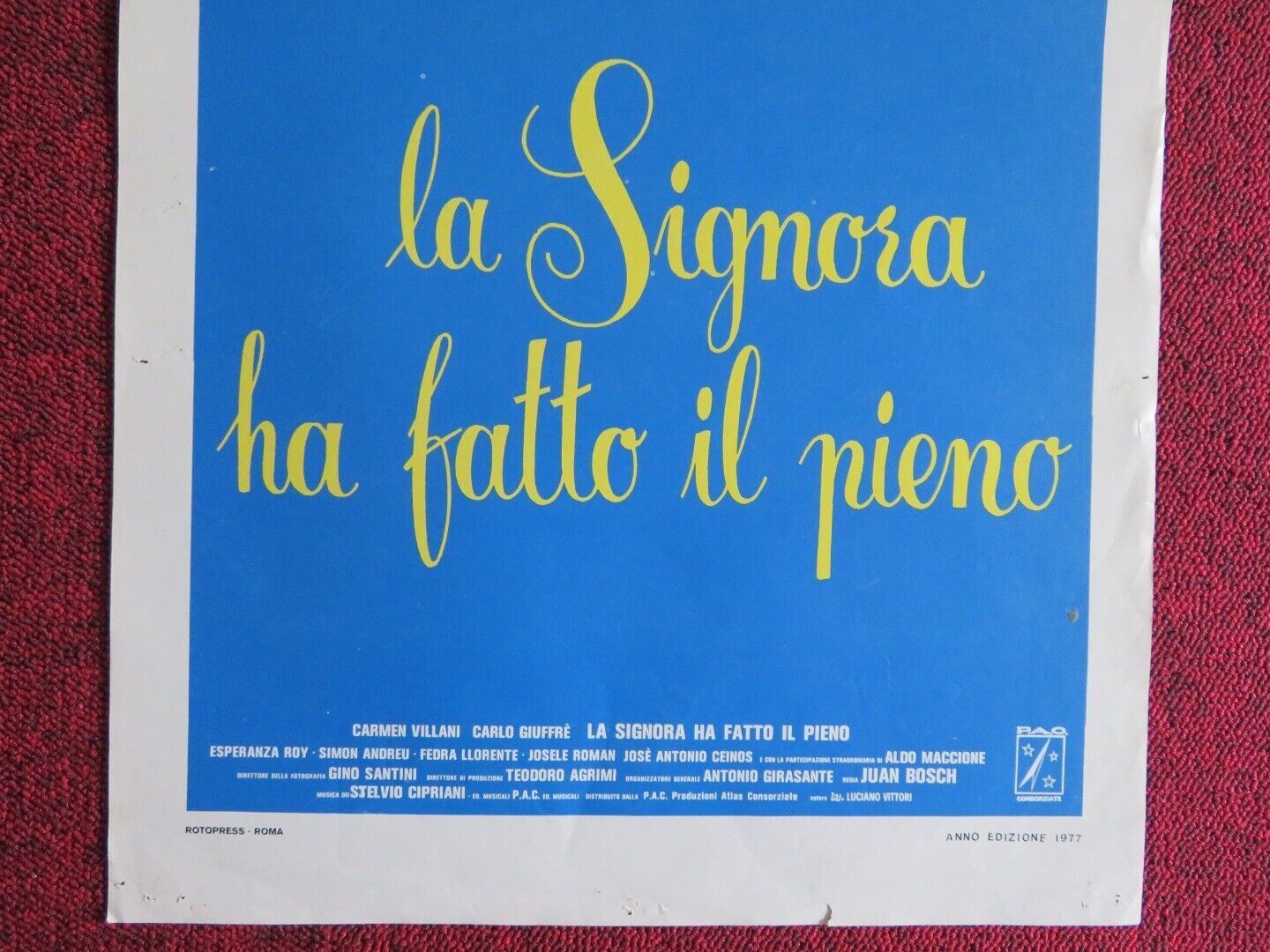 LA SIGMORA HA FATTO IL PIENO ITALIAN LOCANDINA (27.5"x13") POSTER 1977 Movie posters