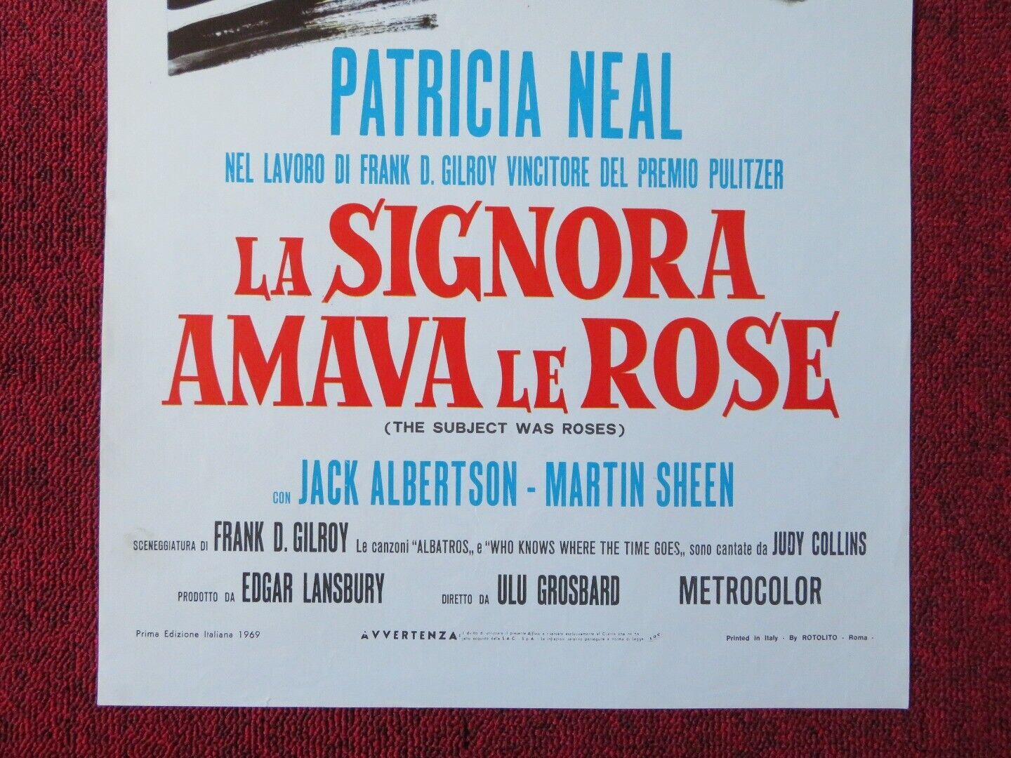 LA SIGNORA AMAVA LE ROSE ITALIAN LOCANDINA (27.5"x13") POSTER PATRICIA NEAL 1969 Movie posters