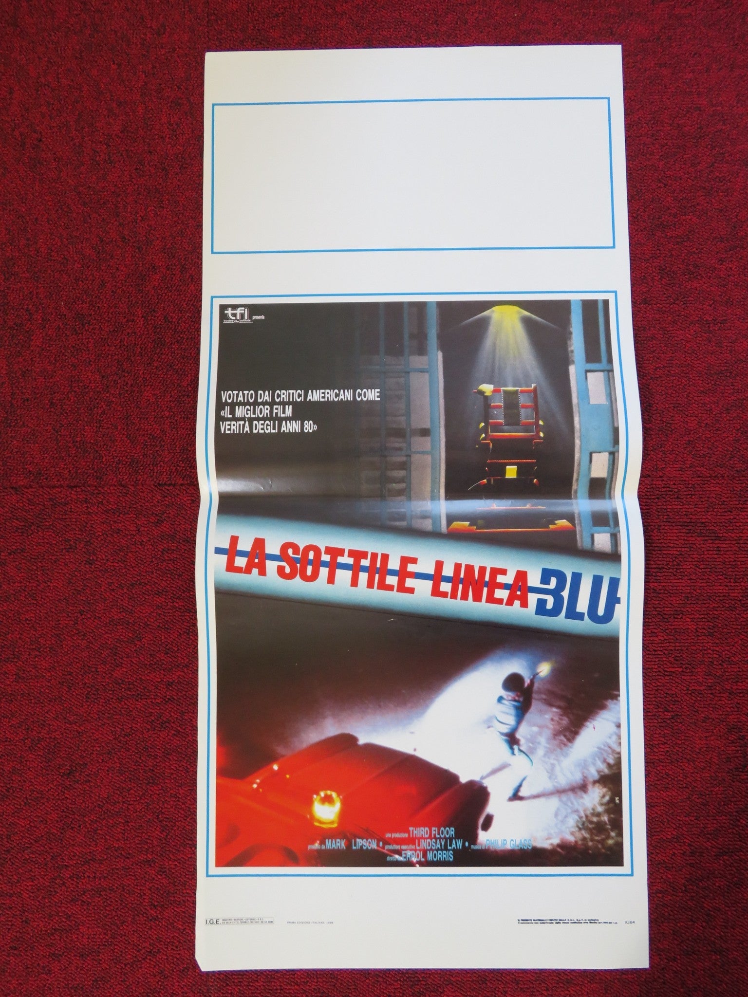 LA SOTTILE LINEA BLU ITALIAN LOCANDINA (27.5"x13") POSTER RANDALL ADAMS 1989 Rendezvous Cinema Movie posters