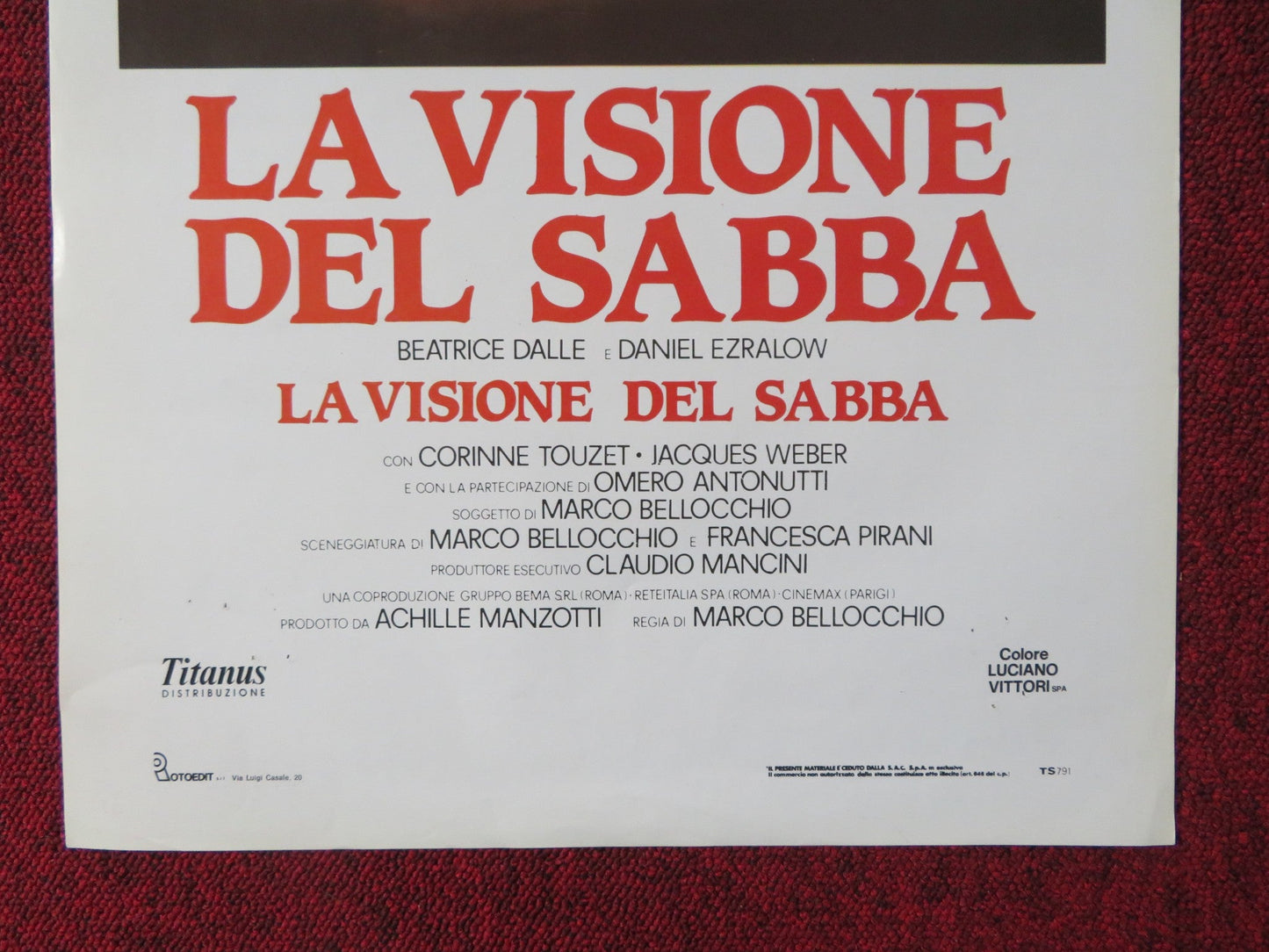 LA VISIONE DEL SABBA ITALIAN LOCANDINA POSTER BEATRICE DALLE DANIEL EZRALOW 1988 Rendezvous Cinema Movie posters