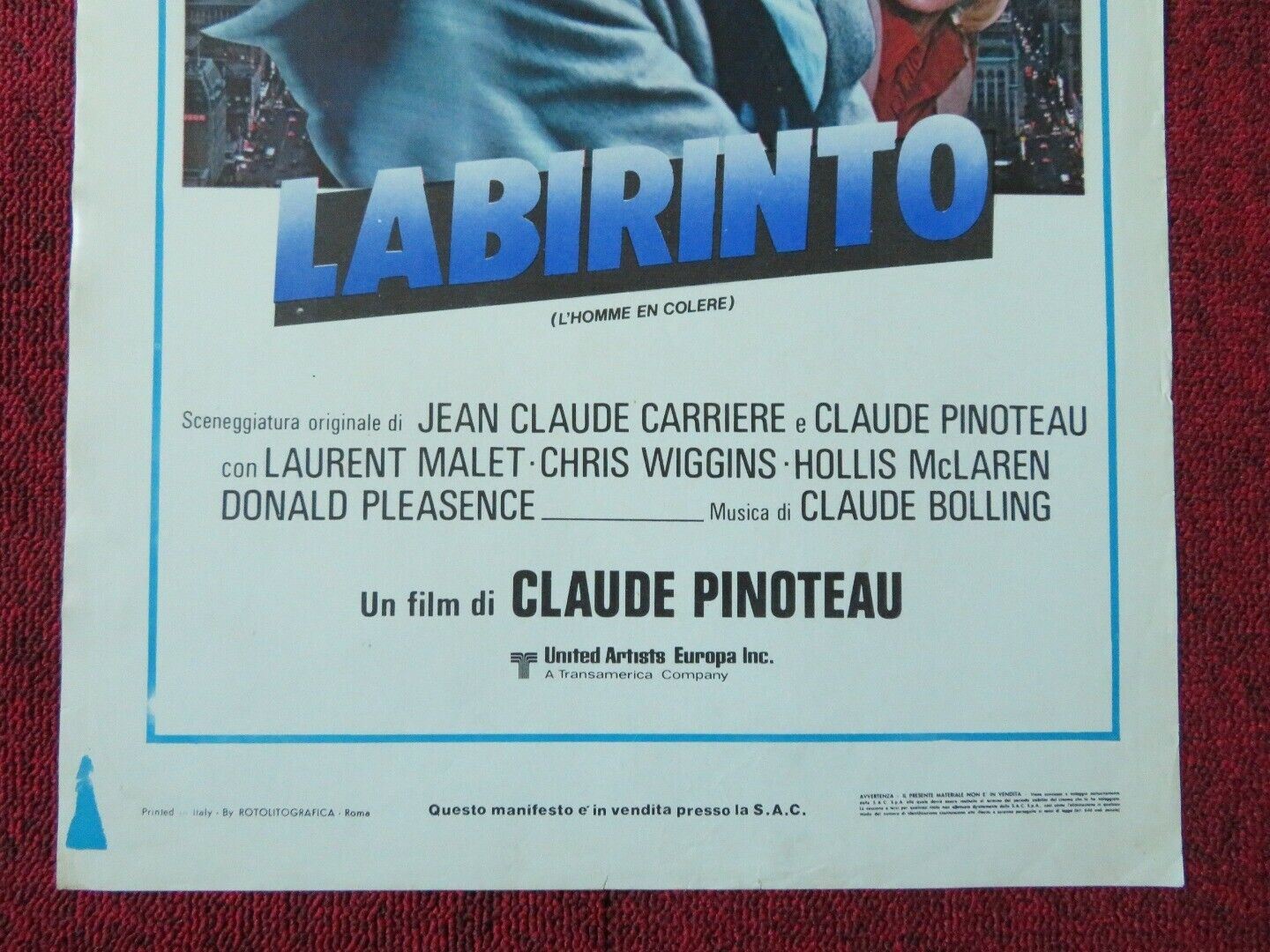 LABIRINTO/ L'homme en colère ITALIAN LOCANDINA (27.5"x13") POSTER L VENTURA 1979 Movie posters