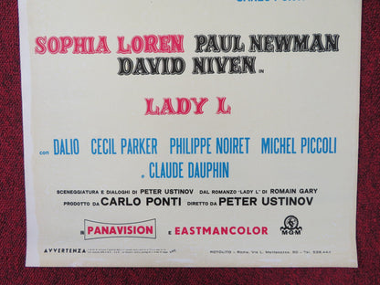 LADY L ITALIAN LOCANDINA POSTER SOPHIA LOREN PAUL NEWMAN DAVID NIVEN 1965 Rendezvous Cinema Movie posters