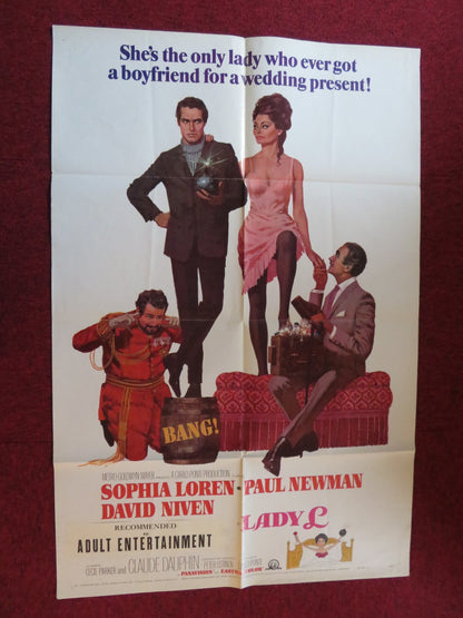 LADY L - STYLE B FOLDED US ONE SHEET POSTER SOPHIA LOREN PAUL NEWMAN 1966 Rendezvous Cinema Movie posters