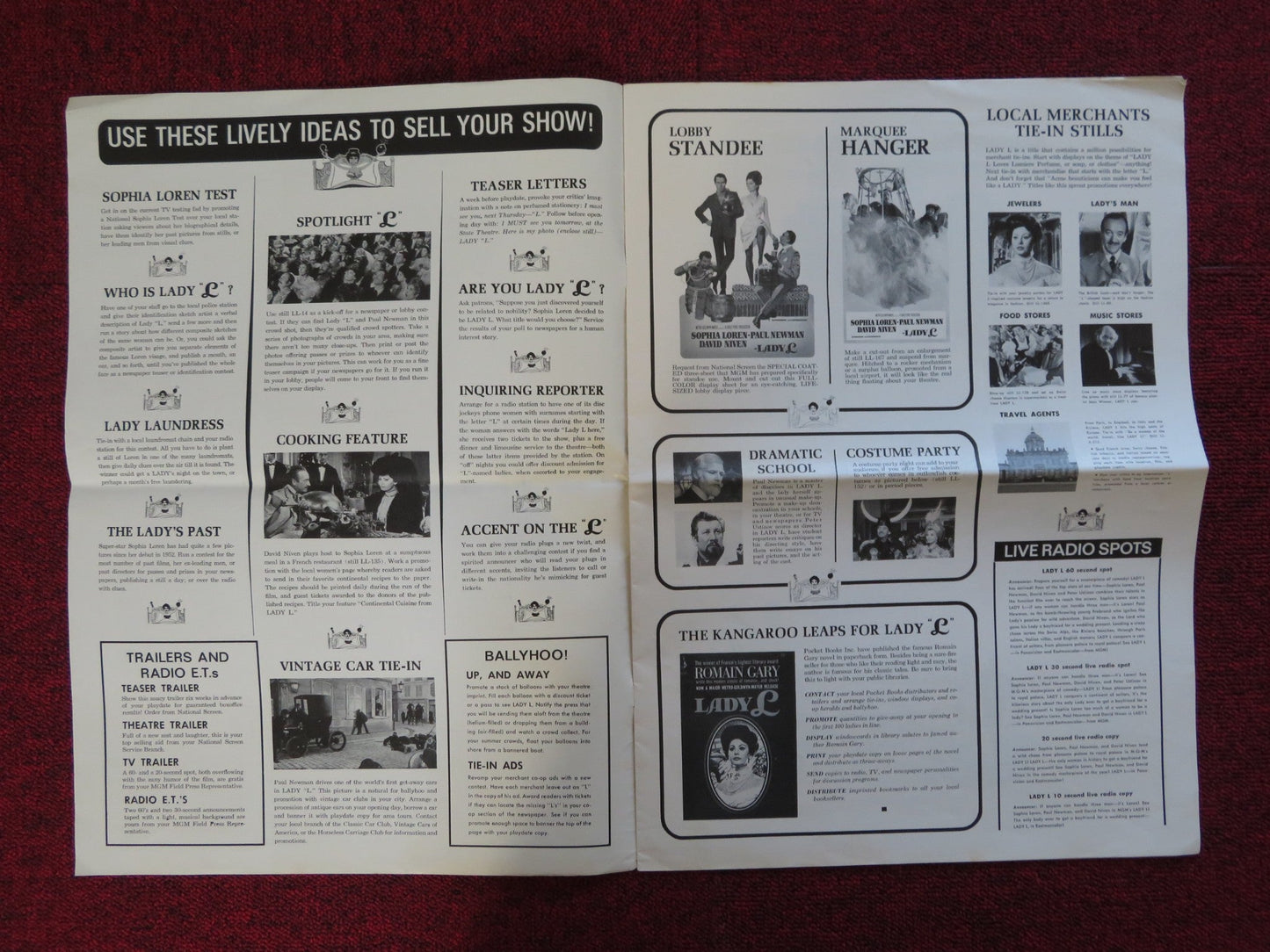 LADY L UNCUT EXHIBTOR FOLDED PRESS BOOK SOPHIA LOREN PAUL NEWMAN 1965 Rendezvous Cinema Movie posters