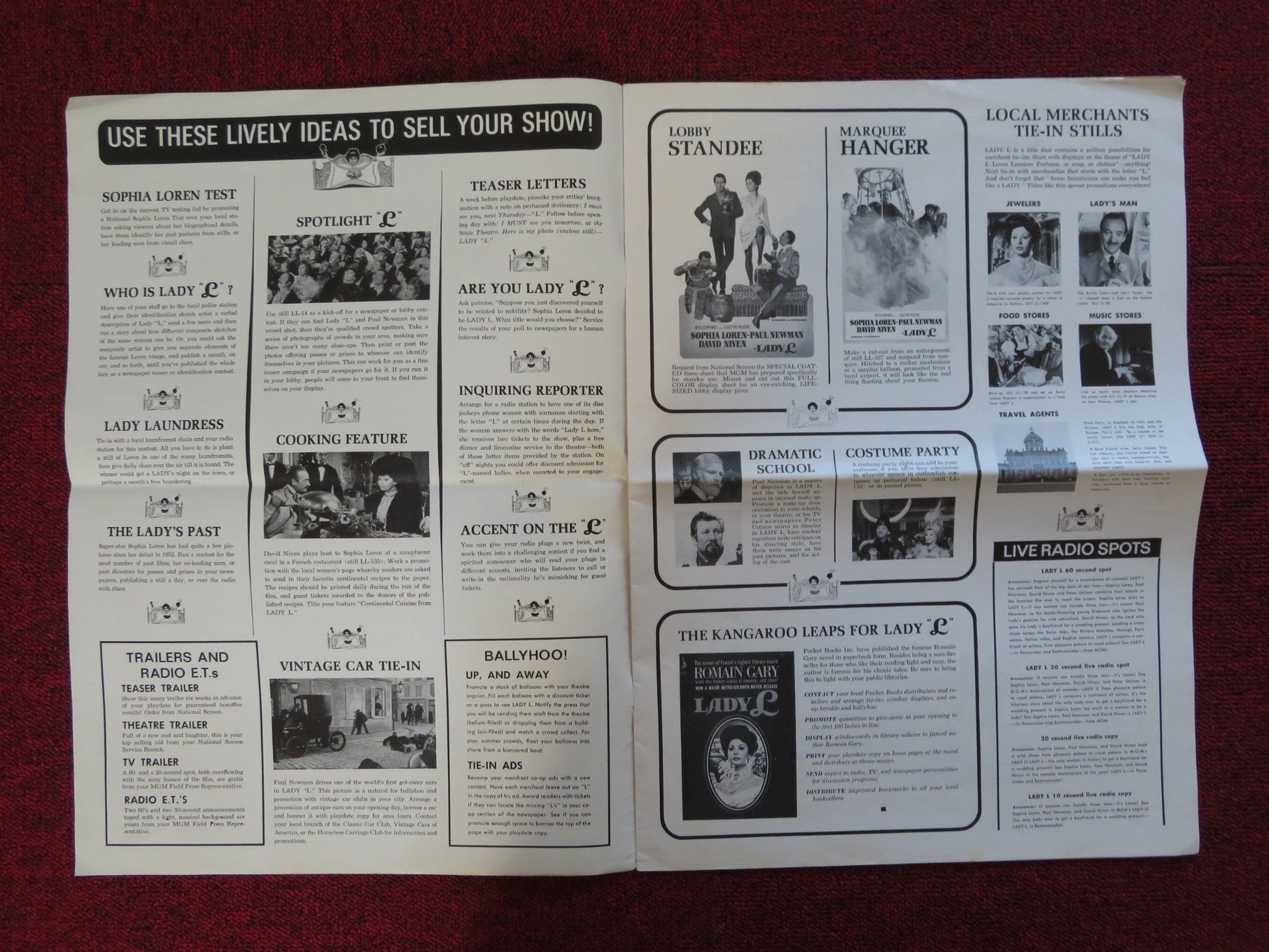 LADY L UNCUT EXHIBTOR FOLDED PRESS BOOK SOPHIA LOREN PAUL NEWMAN 1965 Rendezvous Cinema Movie posters