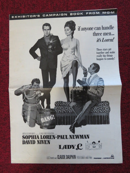 LADY L UNCUT EXHIBTOR FOLDED PRESS BOOK SOPHIA LOREN PAUL NEWMAN 1965 Rendezvous Cinema Movie posters