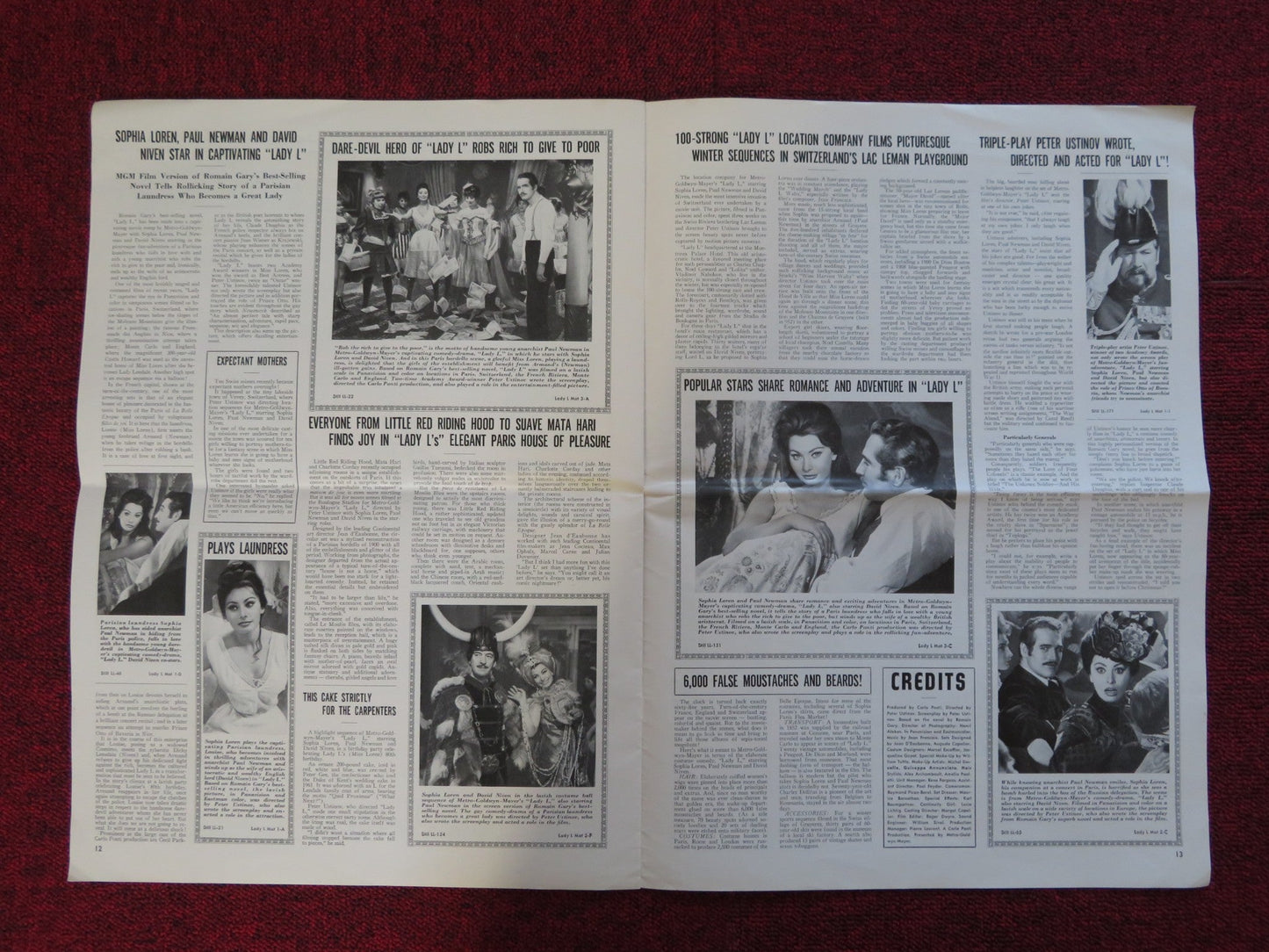 LADY L UNCUT EXHIBTOR FOLDED PRESS BOOK SOPHIA LOREN PAUL NEWMAN 1965 Rendezvous Cinema Movie posters