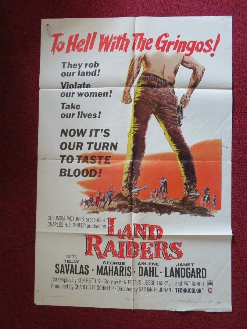 LAND RAIDERS FOLDED US ONE SHEET POSTER TELLY SAVALAS GEORGE MAHARIS 1969 Movie posters