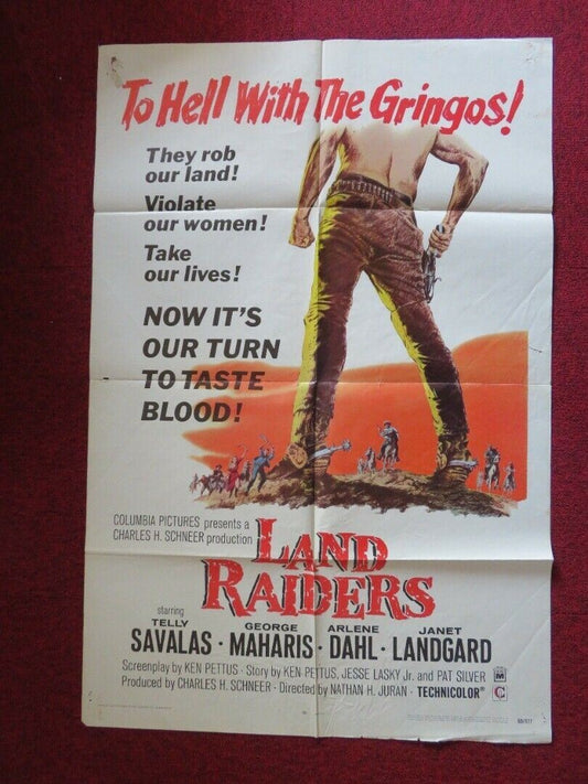 LAND RAIDERS FOLDED US ONE SHEET POSTER TELLY SAVALAS GEORGE MAHARIS 1969 Movie posters