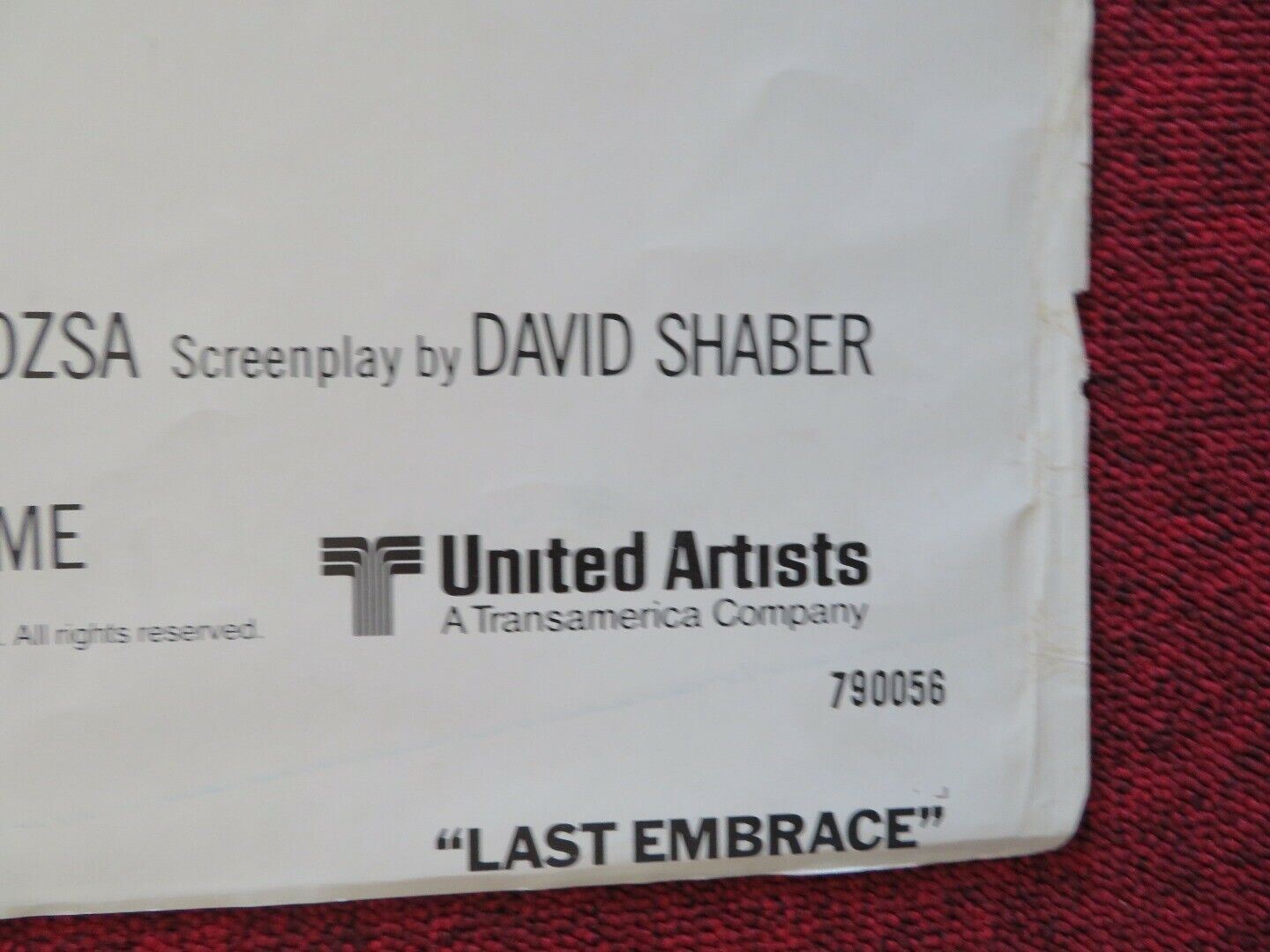 LAST EMBRACE FOLDED US ONE SHEET POSTER ROY SCHEIDER JANET MARGOLIN 1979 - Rendezvous Cinema