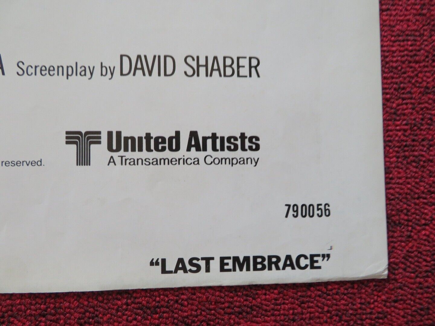 LAST EMBRACE - STYLE A FOLDED US ONE SHEET POSTER ROY SCHEIDER 1979 Movie posters