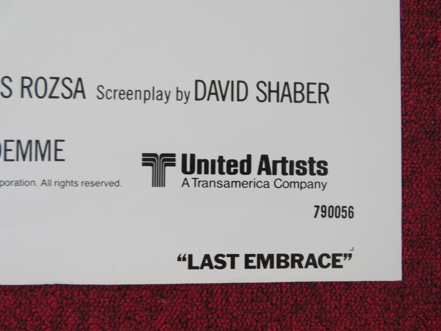 LAST EMBRACE - STYLE B FOLDED US ONE SHEET POSTER ROY SCHNEIDER MARGOLIN 1979 Rendezvous Cinema Movie posters