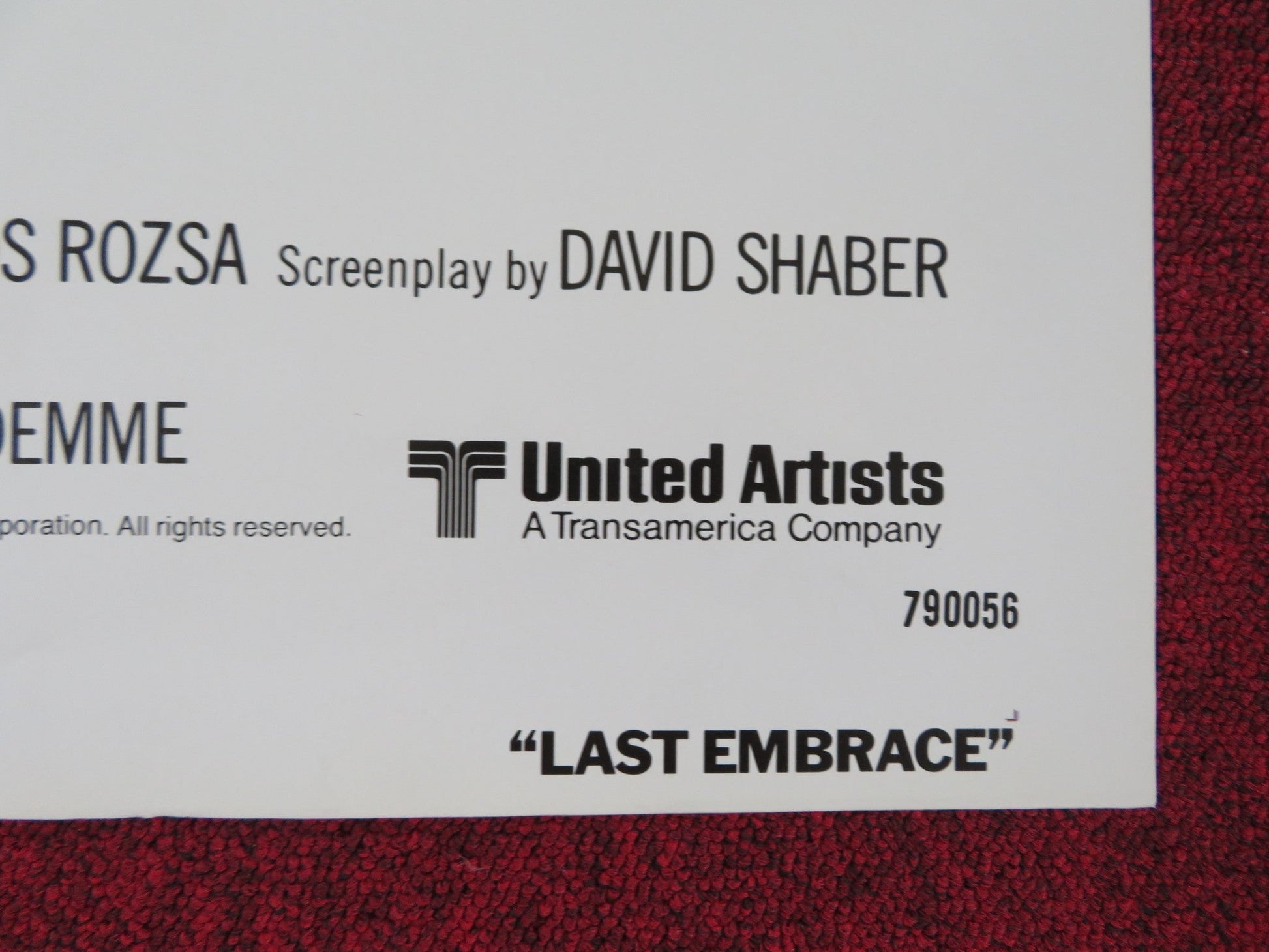 LAST EMBRACE - STYLE B FOLDED US ONE SHEET POSTER ROY SCHNEIDER MARGOLIN 1979 Rendezvous Cinema Movie posters