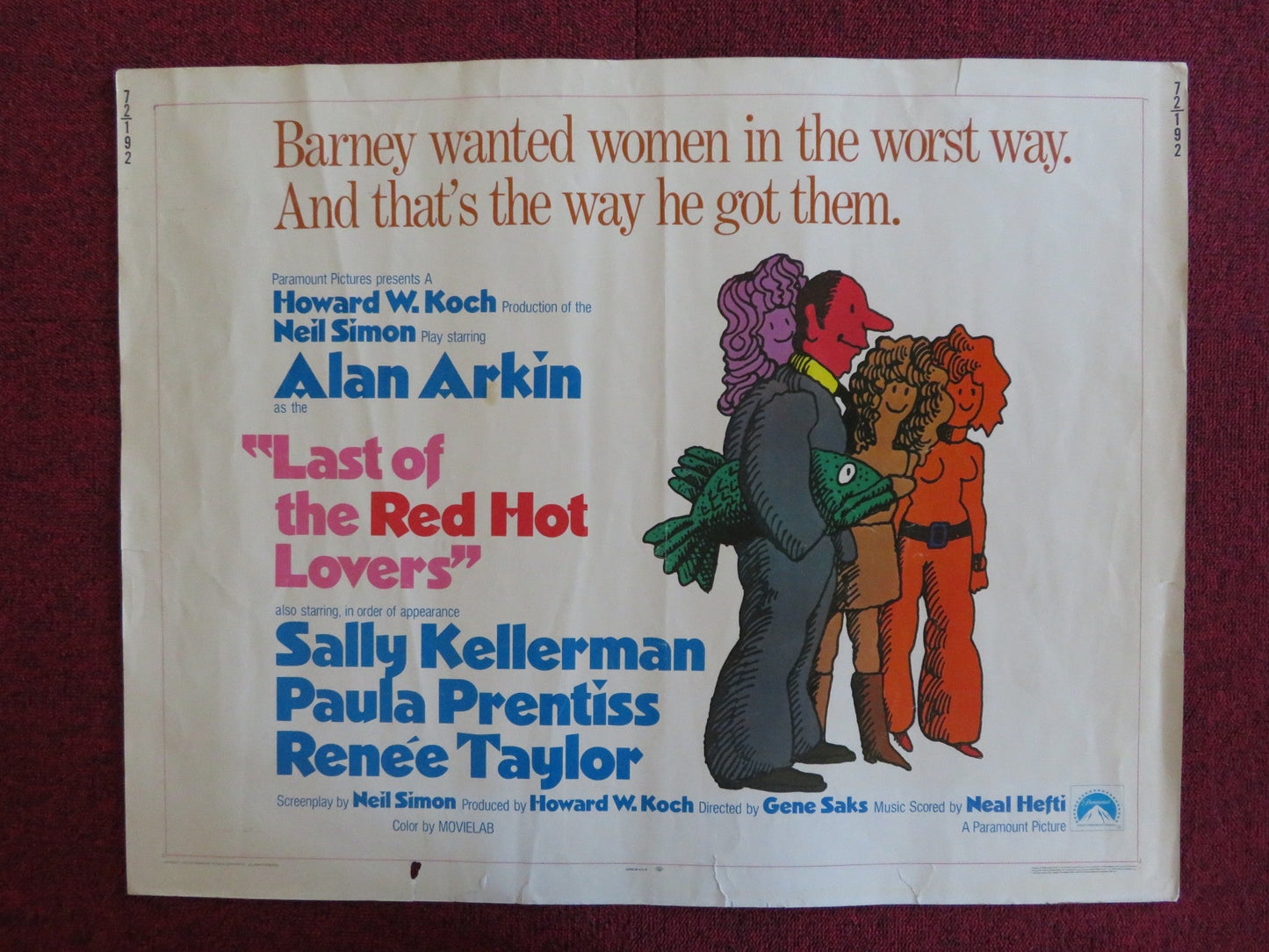 LAST OF THE RED HOT LOVERS US HALF SHEET (22"x 28") POSTER ALAN ARKIN 1972 Rendezvous Cinema Movie posters