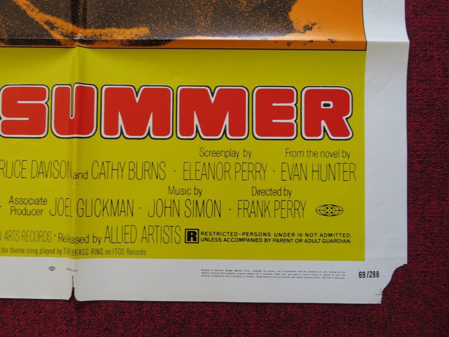 LAST SUMMER FOLDED US ONE SHEET POSTER BARBARA HERSHEY RICHARD THOMAS 1969 - Rendezvous Cinema