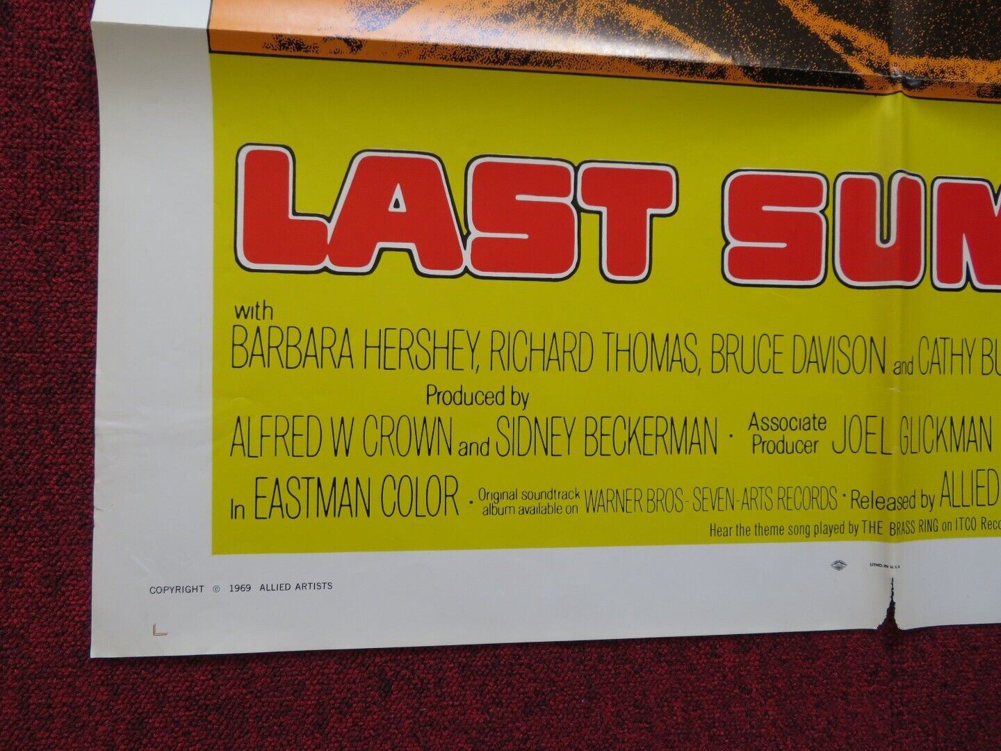 LAST SUMMER FOLDED US ONE SHEET POSTER BARBARA HERSHEY RICHARD THOMAS 1969 - Rendezvous Cinema