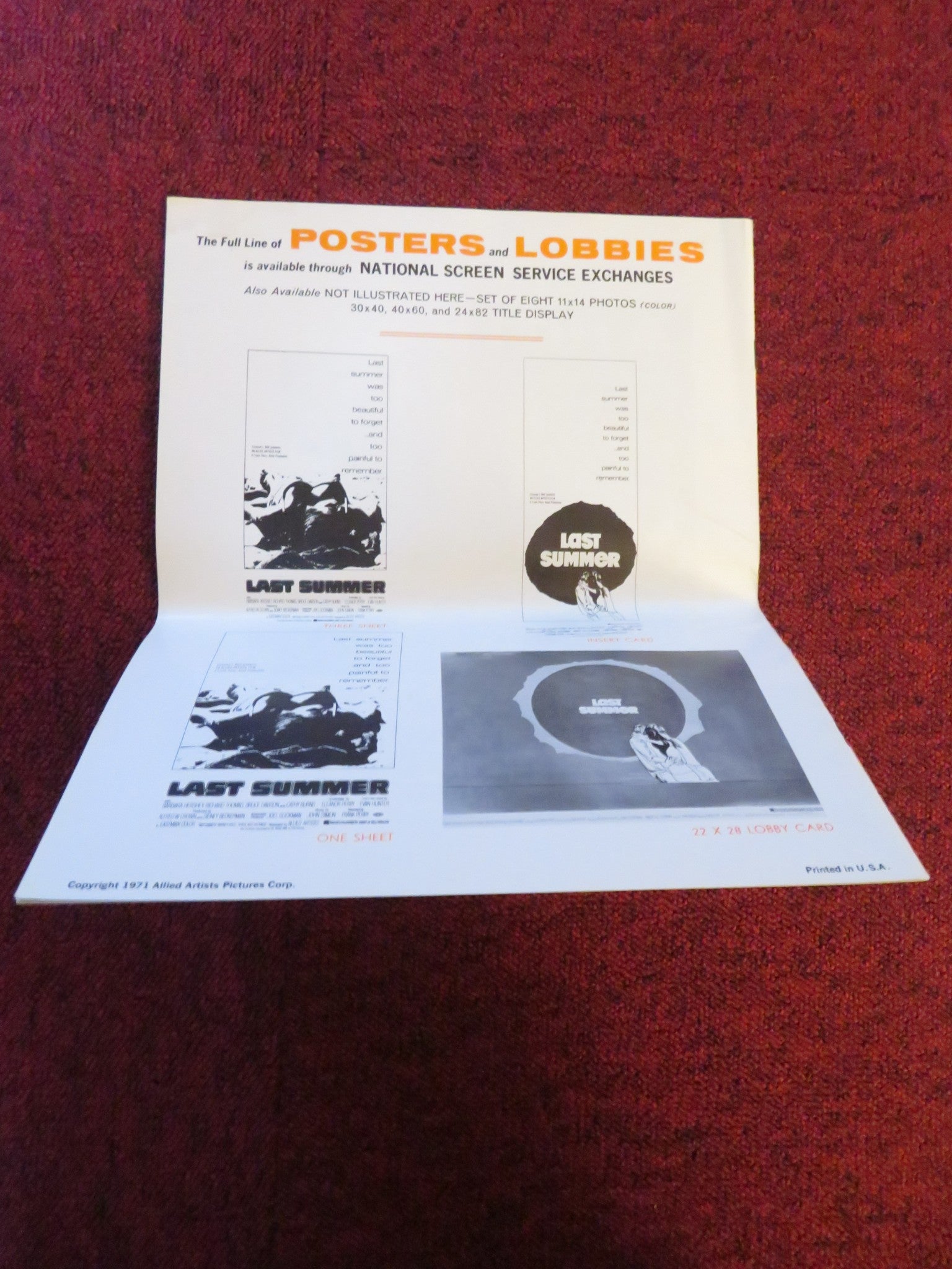 LAST SUMMER - PRESSBOOK CUT ALLIED ARTISTS BARBARA HERSHEY RICHARD THOMAS 1969 Rendezvous Cinema Movie posters