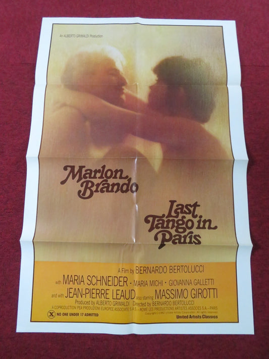 LAST TANGO IN PARIS FOLDED US ONE SHEET POSTER MARLON BRANDO M. SCHNEIDER 1982 Rendezvous Cinema Movie posters