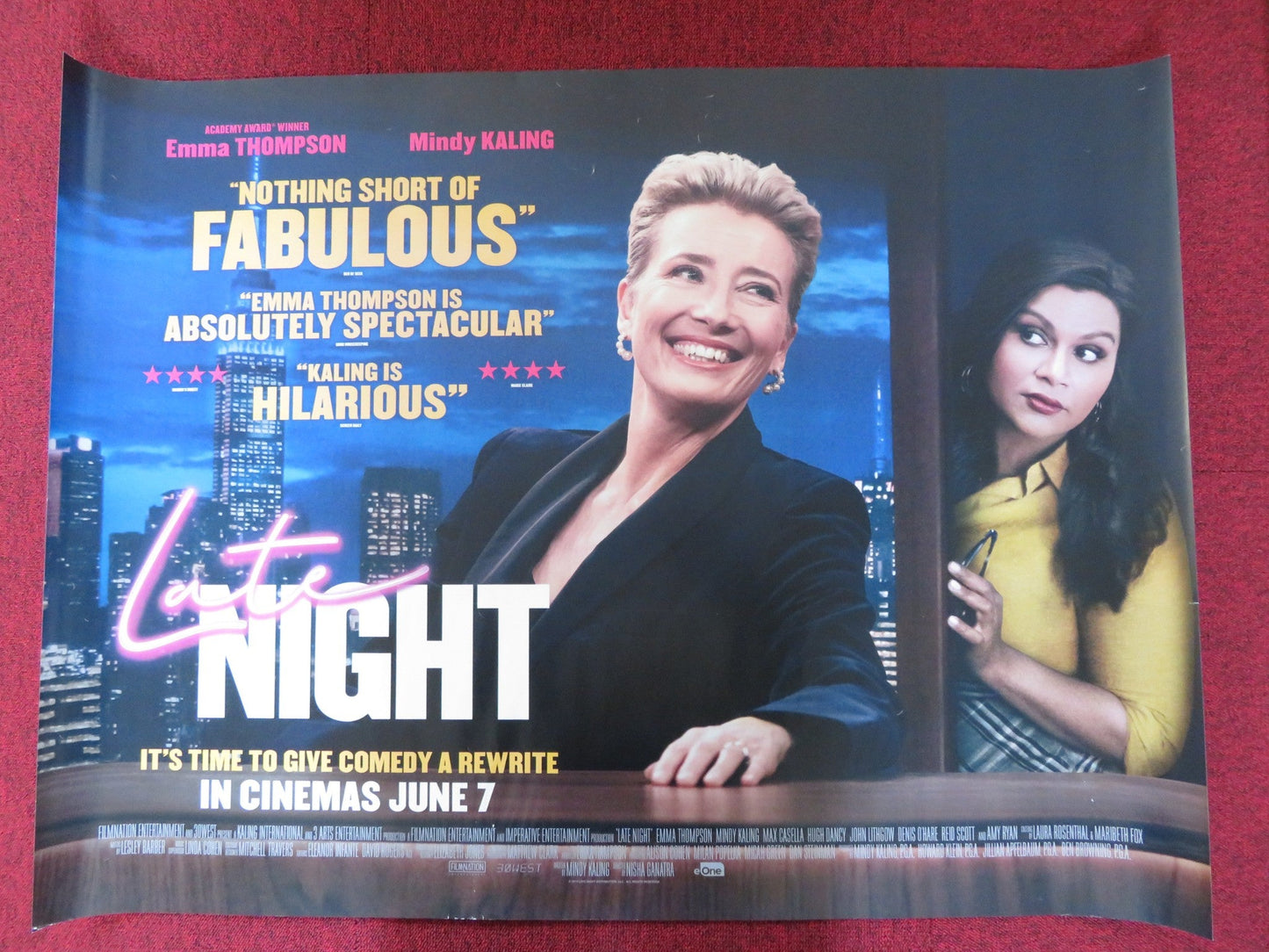 LATE NIGHT UK QUAD (30"x 40") ROLLED POSTER EMMA THOMPSON MINDY KALING 2019 Rendezvous Cinema Movie posters
