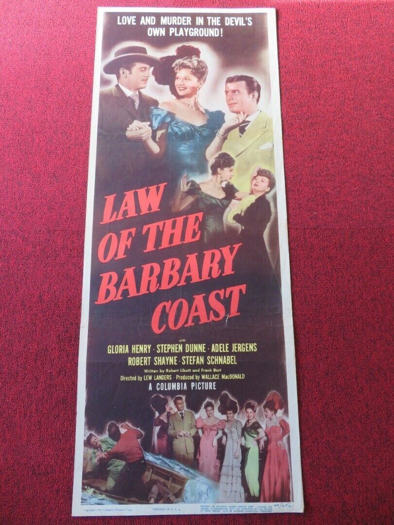 LAW OF THE BARBARY US INSERT (14"x 36") POSTER GLORIA HENRY STEPHEN DUNNE 1949 Movie posters