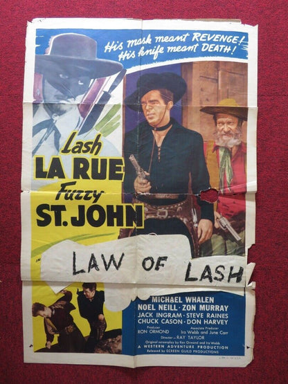 LAW OF THE LASH USA ONE SHEET FOLDED POSTER LASH LA RUE FUZZY ST. JOHN 1947 - Rendezvous Cinema