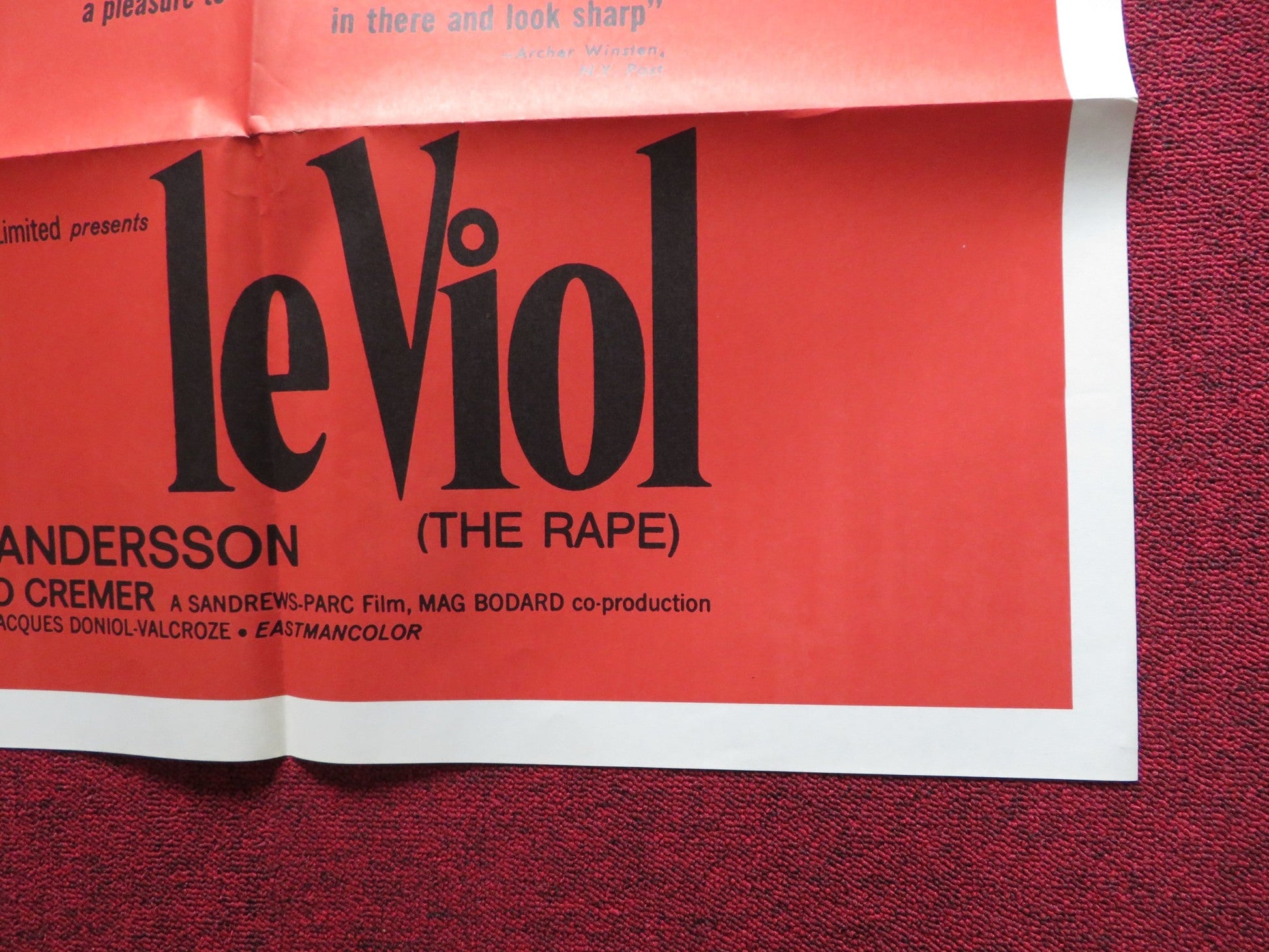 LE VIOL / A question of rape FOLDED US ONE SHEET POSTER BIBI ANDERSSON 1969 Rendezvous Cinema Movie posters