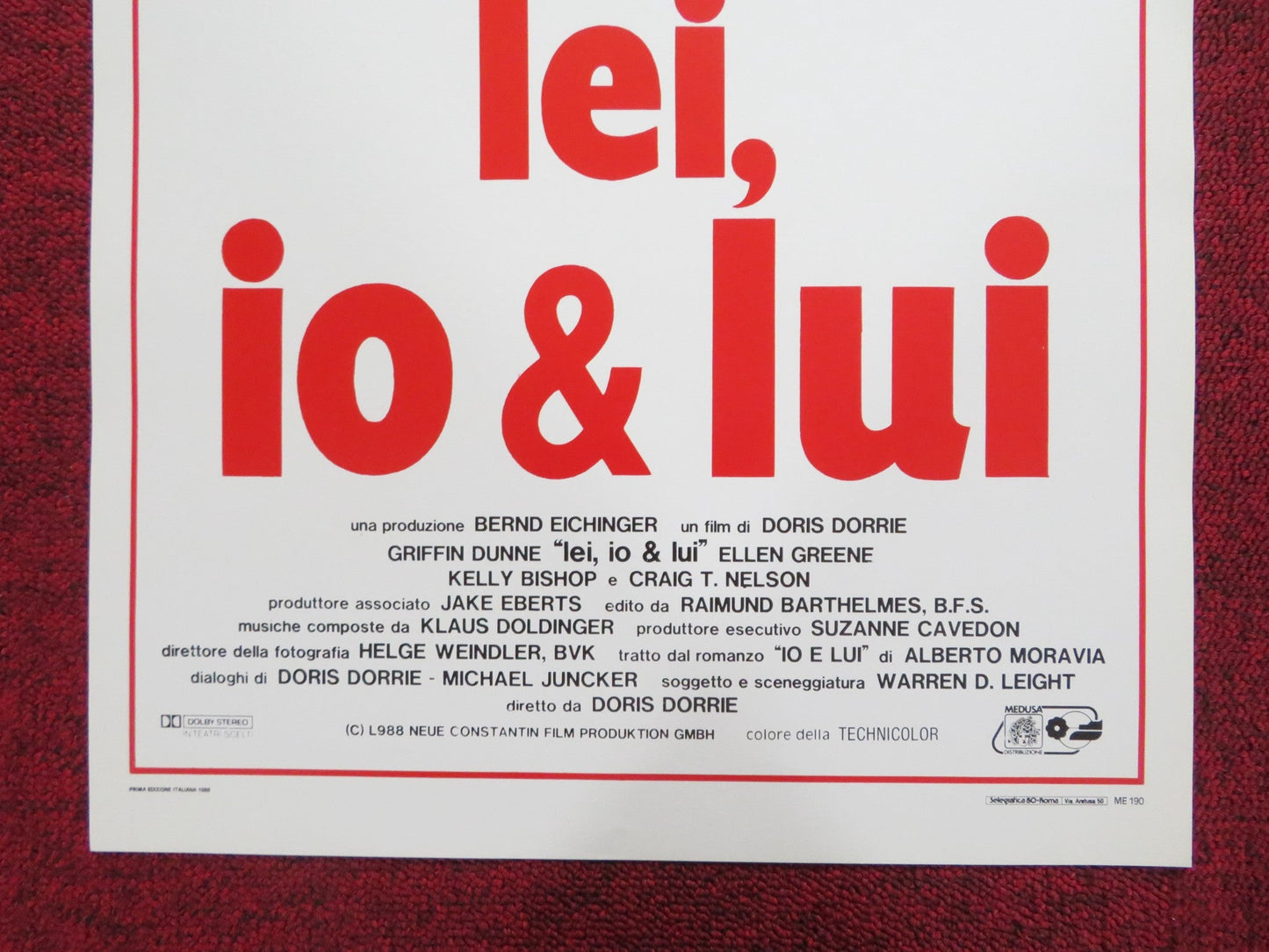 LEI, IO & LUI ITALIAN LOCANDINA POSTER GRIFFIN DUNNE ELLEN GREENE 1988 Rendezvous Cinema Movie posters