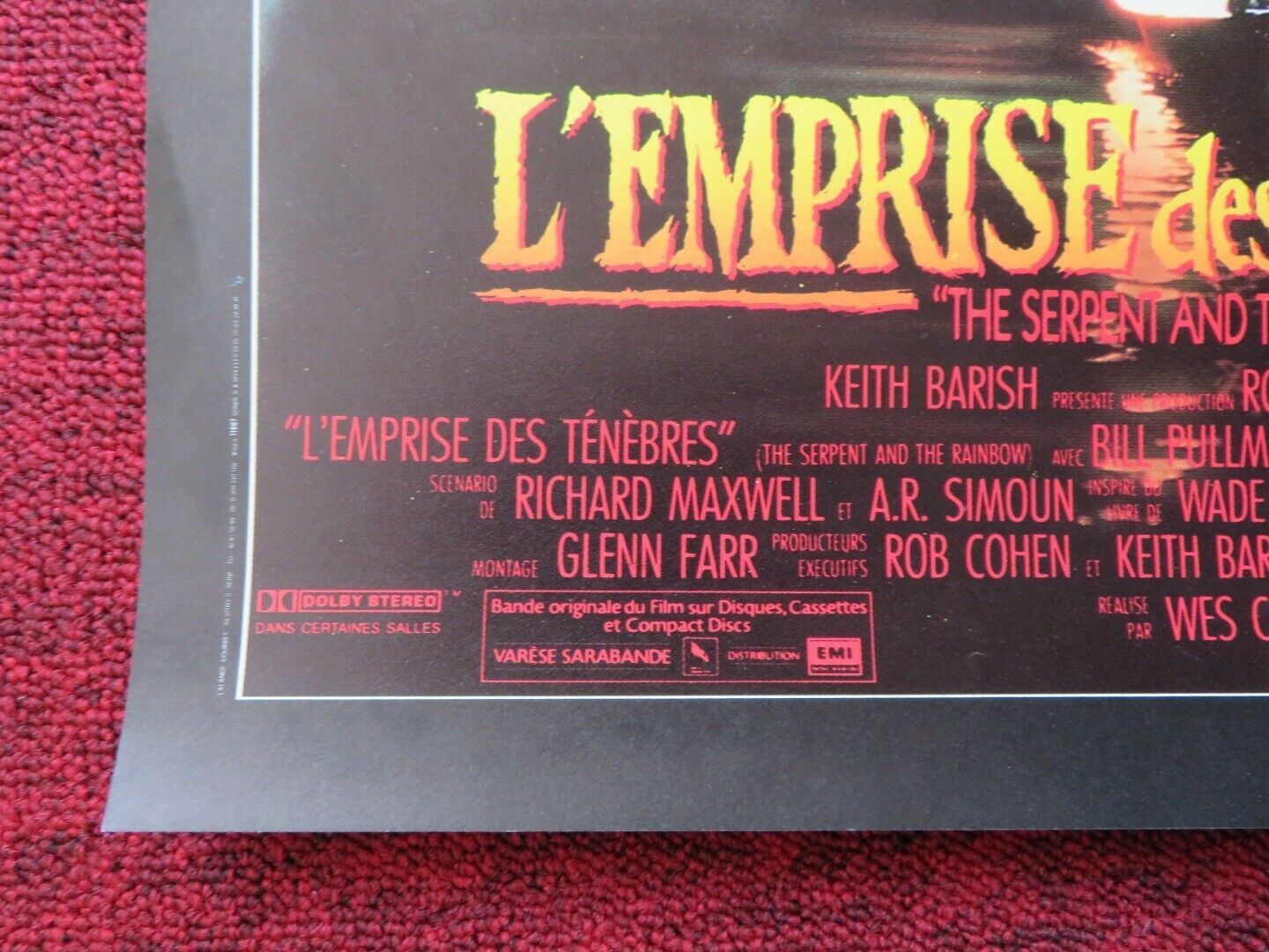 L'EMPRISE DES TENEBRES/THE SERPENT AND THE RAINBOW FRENCH (13.5"x 20.5") POSTER Movie posters