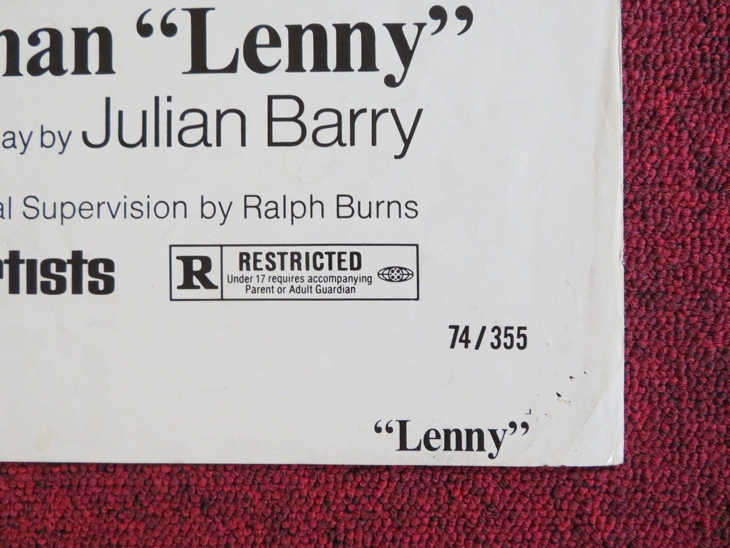 LENNY FOLDED US ONE SHEET POSTER DUSTIN HOFFMAN VALERIE PERRINE 1974 Rendezvous Cinema Movie posters