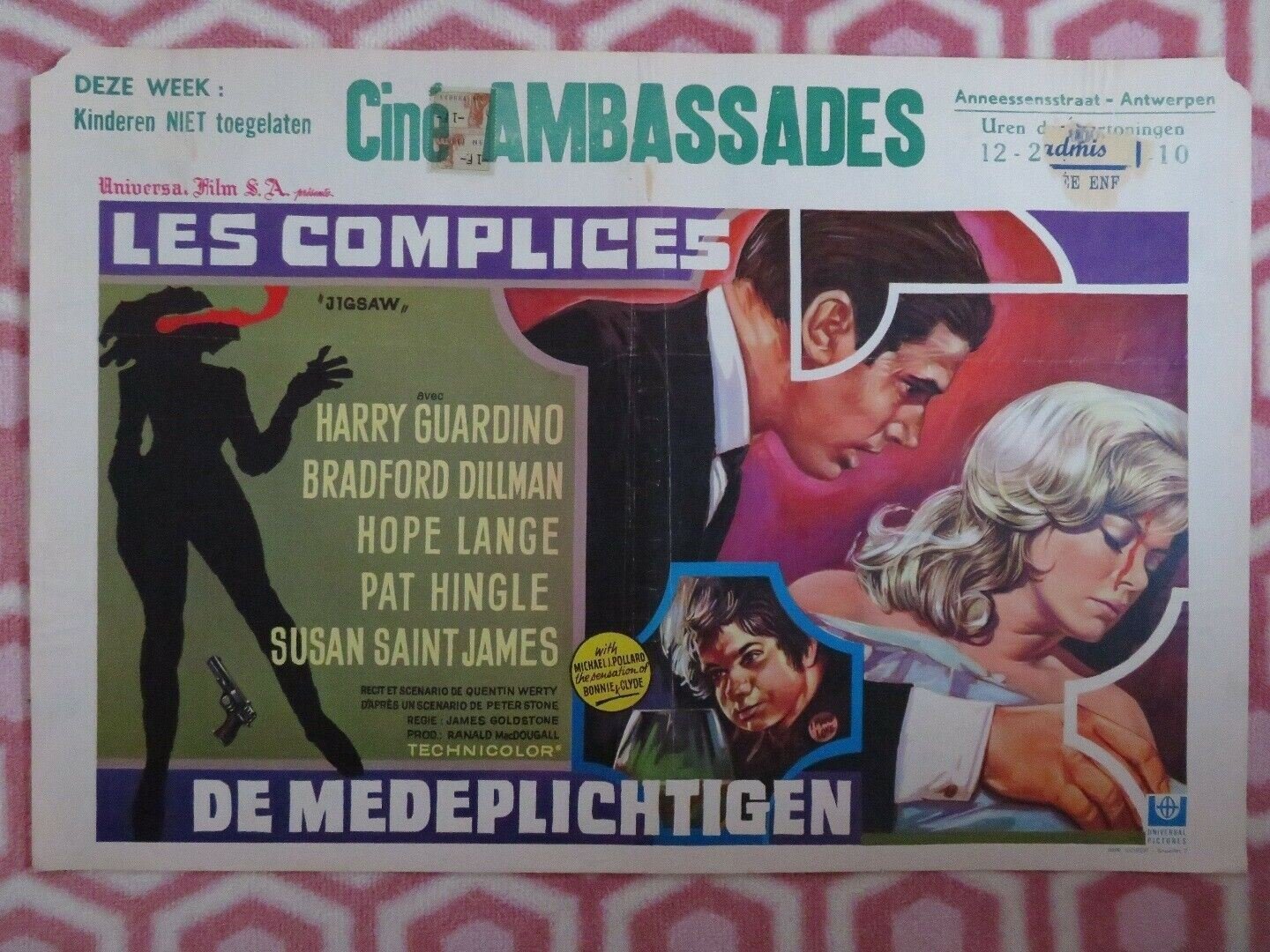 LES COMLICES/ JIGSAW BELGIUM (14"x 21") POSTER HARRY GUARDINO 1968 Movie posters