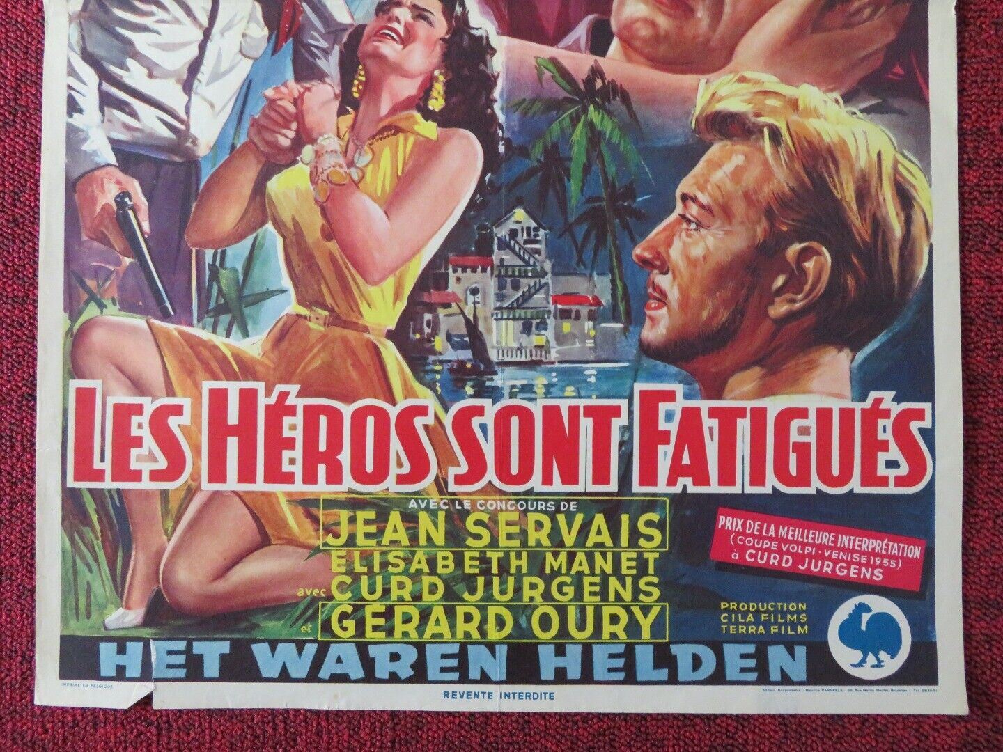 LES HEROS SONT FATIGUES BELGIUM (22"x14") POSTER YVES MONTAND 1955 Movie posters