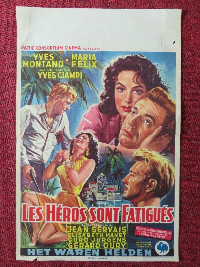 LES HEROS SONT FATIGUES BELGIUM (22"x14") POSTER YVES MONTAND 1955 Movie posters