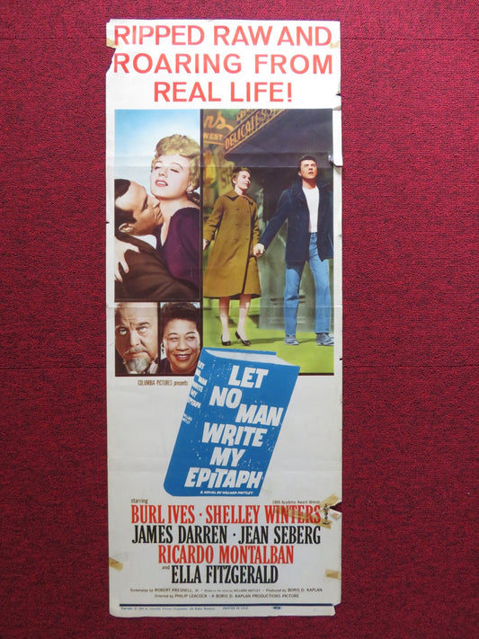 LET NO MAN WRITE MY EPITAPH US INSERT (14"x 36") POSTER BURL IVES S. WINTER 1960 Rendezvous Cinema Movie posters