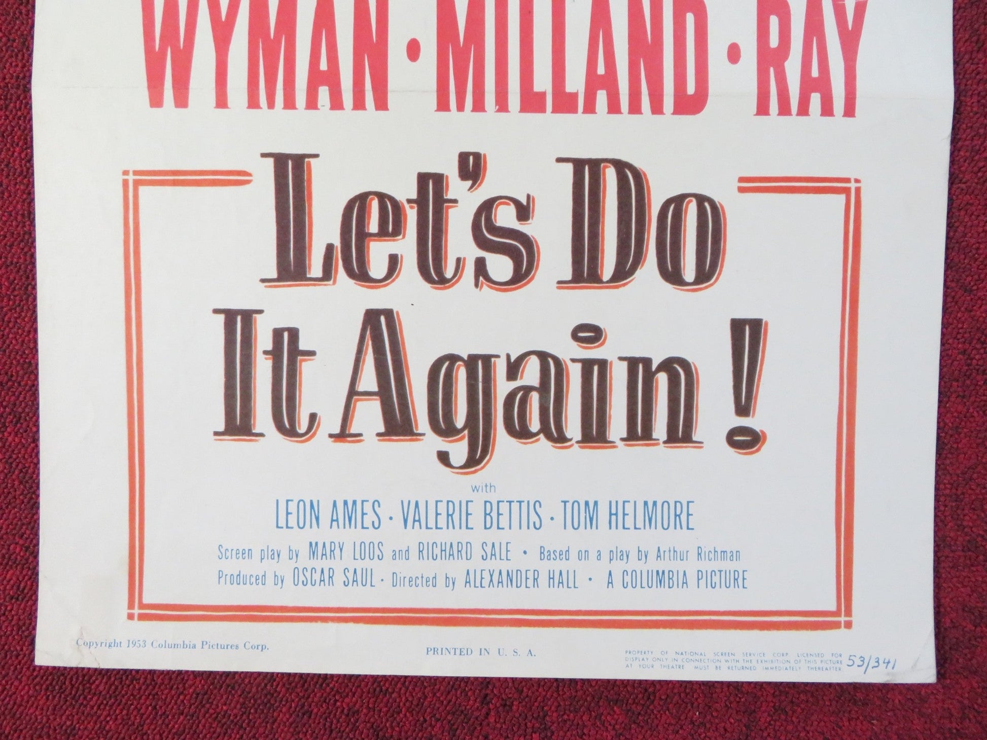 LET'S DO IT AGAIN US INSERT (14"x 36") POSTER JANE WYMAN RAY MILLAND 1953 Rendezvous Cinema Movie posters