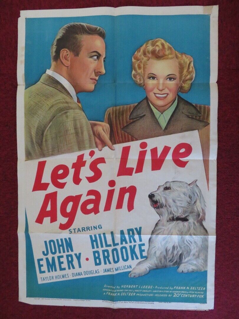 LET'S LIVE AGAIN ONE FOLDED US ONE SHEET POSTER JOHN EMERY HILLARY BROOKE 1948 Movie posters